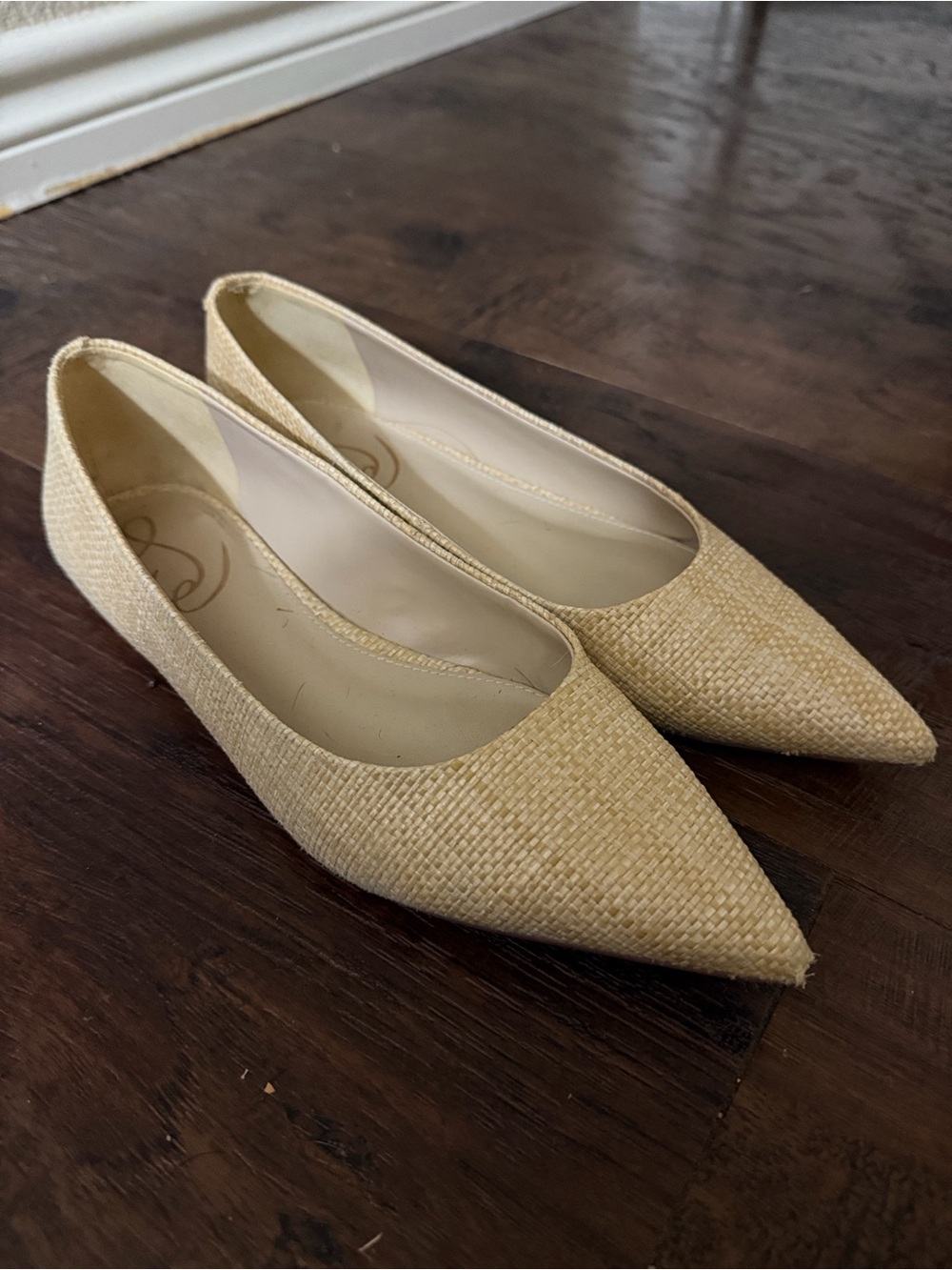 Sam Edelman Woven Pointed-Toe Flats in Beige